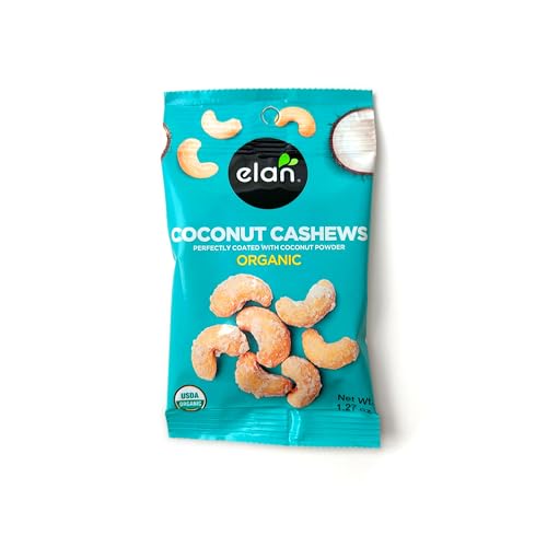 Image of Elan Organic Coconut Cashews Grab & Go, Individually Packaged, 36 g (Pack of 20), On the Go Snack, Non-GMO, Vegan, Gluten-Free, Healthy Snack, All Organic Ingredients