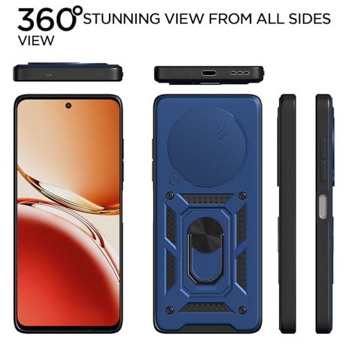 Image of Pikkme D10 Tough Armor Bumper Case | 360 Protection Case | Sliding Camera Shield Cover & Ring Holder Stand Back Cover for Oppo Reno 12 F 5G (Blue)