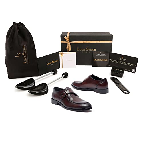 Image of LOUIS STITCH Men's Brown Premium Italian Leather Shoes Handcrafted British Classic Monks for Men Formal Officewear (EXSMFCBB)