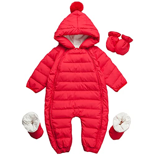 amropi Traje de Nieve para Bebé Mono con Capucha Chaqueta Abrigo de Invierno Mameluco Rojo,9 12 Meses