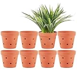 Yishang 5.5 Inches Terracotta Orchid Pots with Holes - Set of 8 Clay Orchid Planter Pots for Repotting, Small Flower Plant Pots for Orchid Indoor & Outdoor, Promotes Air Circulation