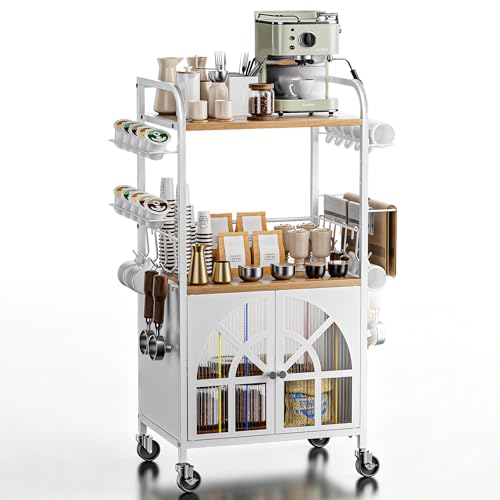 Xubialo 3 Tier Small Rolling Coffee Bar Cart 16.9 x12 Kitchen Station with Storage