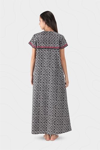 Image of NIHSAMAH Cotton Nighty for Women with Pocket, Premium Printed Long Nighty | Comfortable & Fancy Sleepwear /Nightwear