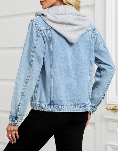 Kedera Women's Casual Button Down Denim Jacket Long Sleeve Detachable Hoodie Vintage Boyfriend Jean Coat2