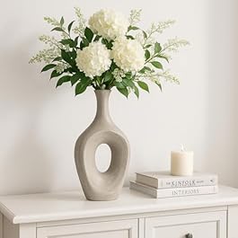 Ceramic Vase for Living Room Decor – Flower Vase for Home Decor – Eye-Catching Room Accent for Bedroom, House, and Office – Modern Table Centerpiece or Bookshelf Accent – 19″, Silver