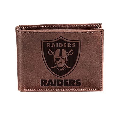 Evergreen NFL Las Vegas Raiders Brown Wallet | Bi-Fold | Officially Licensed Stamped Logo | Made of Leather | Money and Card Organizer | Gift Box Included