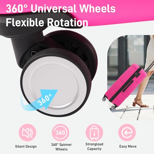 Image of 6 Pcs ABS Hardshell Luggage Sets Spinner Wheel Suitcase Lock Suitcases Black Pink