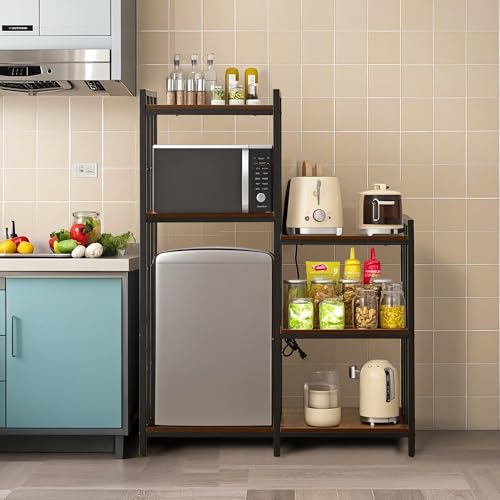 CZBNYX Mini Fridge Stand with Storage - 6-Tier Adjustable Bakers Rack and Power Outlet for Kitchen, Office, Living Room, and Dorm - Image 4