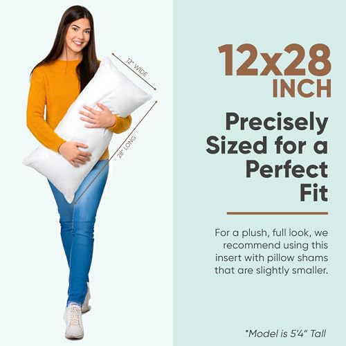 Image of Pillowflex Synthetic Down Pillow Insert 12x28 in - Karate Chop Pillow | Large Rectangle Sham Form, Plush Polyester Cotton Blend, Cloud-Like Comfort, Clump-Resistant Fill, Smooth Elegant Finish