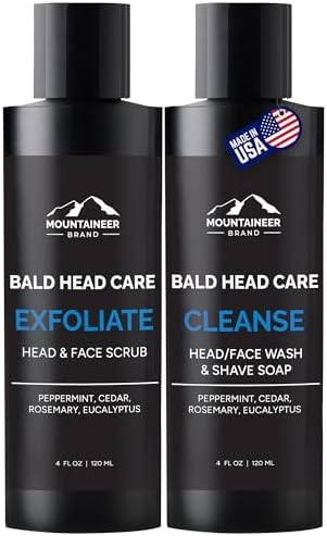 Mountaineer Brand Bald Head Exfoliator & Shampoo (Cleanse) | Fresh & Natural Scent | Bald Head Care for Men | Made in WV | Exfoliating Scalp Scrub | Hydrating Soap & Wash | 4oz