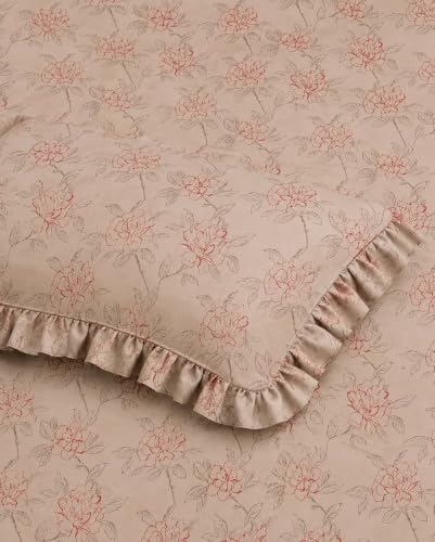 Image of King Size Fitted Bedsheet for Double Bed | 300 TC Cotton Feel Microfiber | All Around Elastic with 2 Frill Pillow Covers | Soft & Durable | (PetalPulseFrill, Fitted - Double72x72)