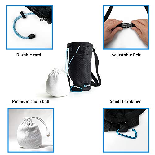 Skyg Chalk Bag For Rock Climbing- Refillable Chalk Ball (2.3 Oz), Belt, Small Carabiner Clip, Brush Loop And 2 Zippered Pockets For Climbing, Bouldering, Gymnastics, Cross Fit And Lifting #TOP3