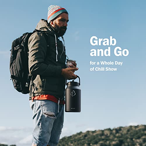 Buzio 64Oz Insulated Water Bottle With Straw Lid, Half Gallon Double Wall Stainless Steel Water Bottle With Handle, 3.74" Wide Mouth Bpa-Free Sweat-Proof Sports Water Flask Thermo Mug, Keep Hot Cold #TOP6