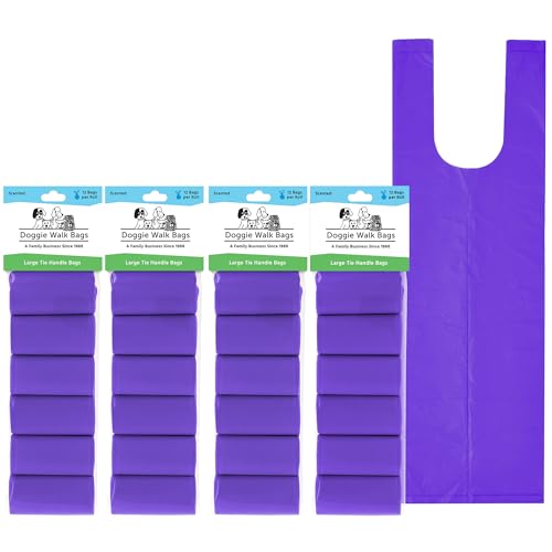 Image of Large Dog Waste Bags on a Roll with Easy Tie Handles, Extra Thick and Strong Dog Poop Bags, 288 Count, Scented, 5.5 x 5.5 x 17 Inches, Purple