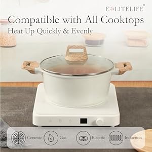 ESLITE LIFE Nonstick Stock Pot with Lid 5 Quart Granite Casserole Large Soup Pot Pasta Cooking Pot Induction Compatible PTFE PFOA Free White