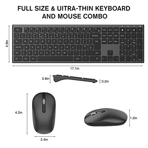 RaceGT Wireless Keyboard and Mouse Set - Full Size Ultra-Thin USB Silent Keyboard With Soft Touch Scissor Keys, Energy Saving Mouse for Mac Computer Laptop PC - Black - Image 6