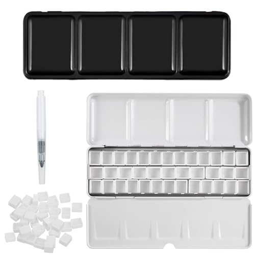 Yudobliss Caja de acuarela, caja de acuarela de metal, paleta con tapa, paleta de acuarelas vacía, caja de metal, caja de color, adecuada para acuarelas, gouache y paletas húmedas, negro