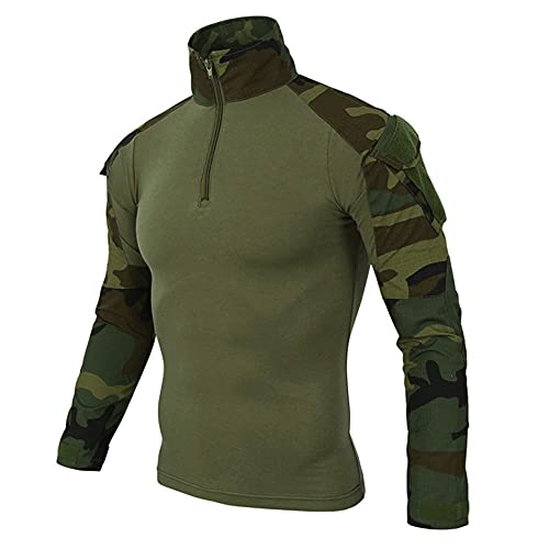 Duohropke T-shirt Tactique Homme Combat Shirt Flecktarn Coupe Ajustée Manches Longues Chemise Camouflage Paintball Airsoft Armée Chemise Bundeswehr T-Shirt...