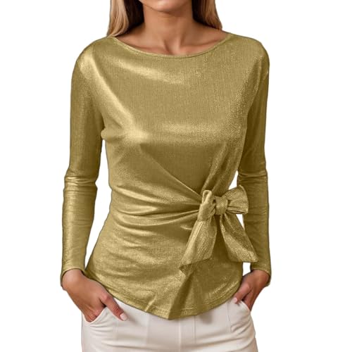 Haut paillettes élégant pour femme avec nœud de satin et manches longues