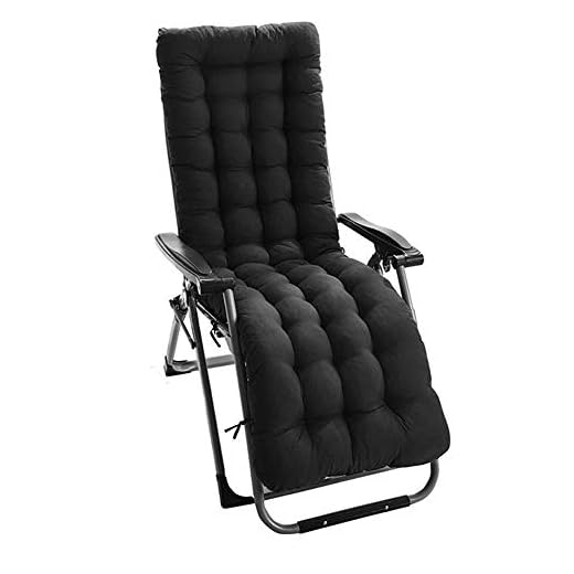 LINGKY Cojines para Silla De Salón, Patio Portátil para Jardín, Cama Acolchada Gruesa, Silla Reclinable, Funda De Asiento para Viajes, Vacaciones En Interiores Y Exteriores (125x48x8cm,Negro)