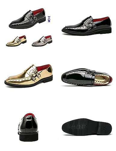 Men's Pointed-Toe Tuxedo Dress Oxfords,Fashion Patent Leather Monk Straps Studded Slip-on Casual Business Derby Shoes2