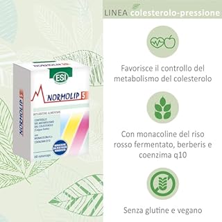 ESI - Normolip 5, Integratore Alimentare a Base di Riso Rosso Fermentato e Caigua, che Contribuisce ai Normali Livelli di Colesterolo, Senza Glutine e Vegan, 60 Naturcaps