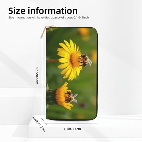 Yellow Bee Print Wallet Women, Leather Bifold Multi Card Wallet, Long Purse Women's Wallets2