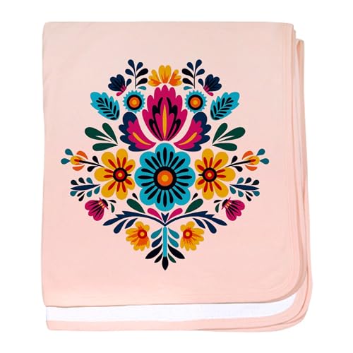 CafePress Colorful Blue Orange Mexican Embroidery Floral Baby Blanket, Super Soft Newborn Swaddle