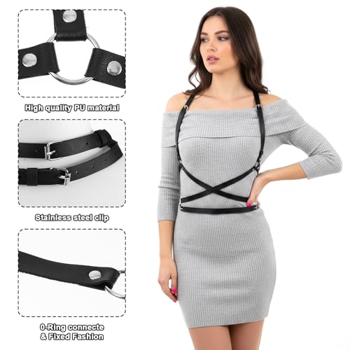 APLZGMG Punk Harness Damen, Gothic Weste Gürtel, Punk Taillengürtel, PU Leder Harness Gürtel, Verstellbare Körperkette Brust Kette für Frauen Mädchen Cosplay Party Rave Outfit Halloween Kostüm