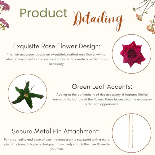 Image of Hair Flare Artificial Plastic & Metal Rose Flower with An Abundance of Petals Design Hairpin /Hair Clip /Judabun | Bridal Hair Accessories, Wedding, Festival for Women & Girls - 2700, Set of 2