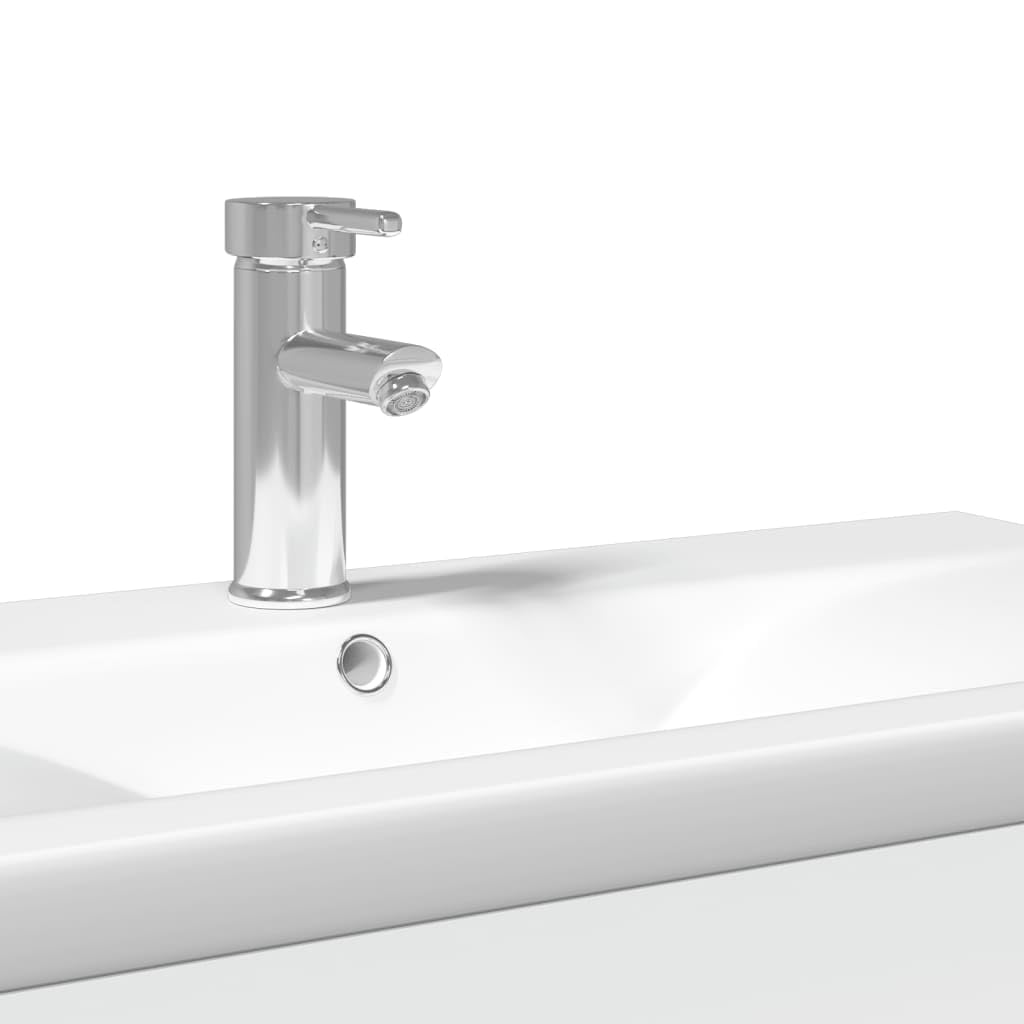Mueble bajo lavabo empotrado blanco de 80 cm, juego de muebles de baño de pared, lavabo moderno de madera con lavabo de cerámica, grifo y desagüe incluidos