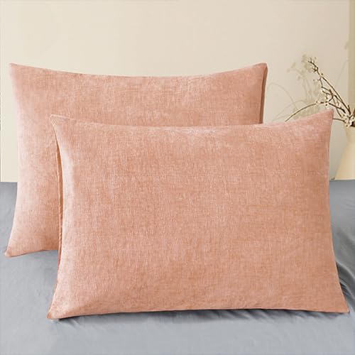 Image of CaliTime Throw Pillow Covers Decorative 20 X 26 Inches Pack of 2 Cozy Chenille Standard Pillow Shams Cases for Couch Sofa Bed Living Room Home Dusty Pink