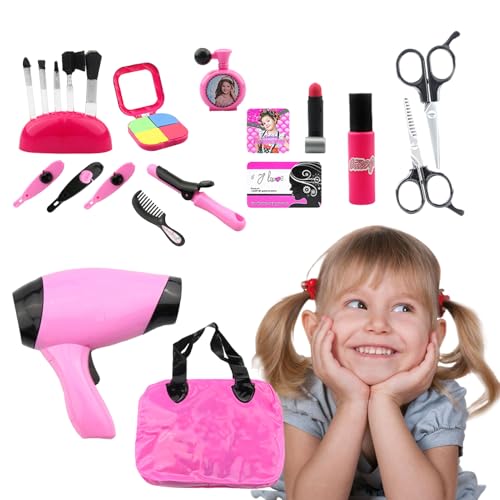 Salón de belleza de juguete con luces y sonidos - kit de maquillaje falso y peluquería para niñas, juguete de esteticista con maletín portátil | Estación de maquillaje falso para jugar, regalos diviér