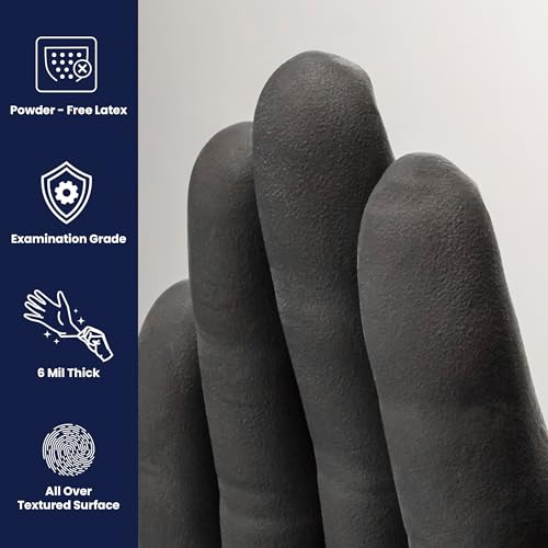 Adenna PHM915 Phantom 6 mil Powder-Free Latex Gloves, Medical Grade, Black, Medium, Box of 100