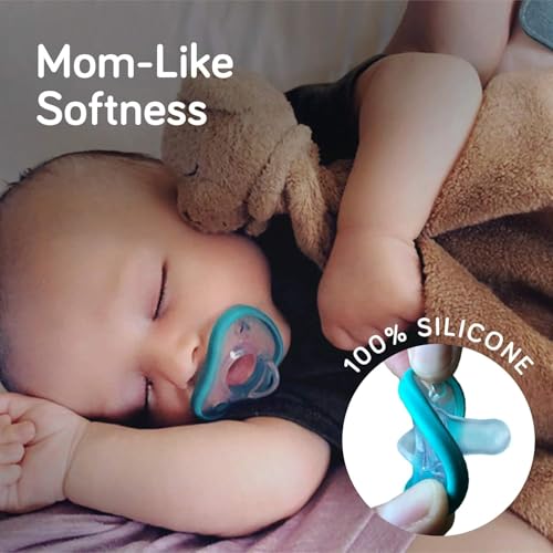 Image of Nanobebe Baby Pacifiers 0-3 Month - Orthodontic, Curves Comfortably with Face Contour, Award Winning for Breastfeeding Babies, 100% Silicone, Baby Registry Gift 4pk, Sage /White