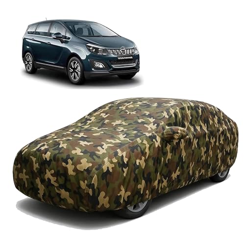 Image of Sulfar 100% Waterproof Car Body Cover Compatible with Mirror for Mahindra Marazzo with Long Lasting Durable Material (Triple Stitched, Full Bottom Elastic, Camouflage Army)