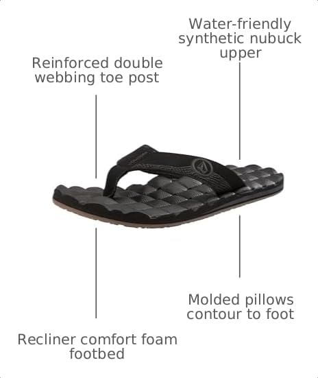 Image of Volcom Men's Recliner Sandals - Water-friendly Flip Flops With Recliner Comfort Foam Footbed