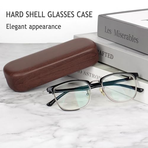 Image of Hard Shell Eyeglasses Sunglasses Case, Simple Wood Grain Glasses Case With Clean Cloth, Sunglasses Case Hard Shell Travel For Women Girls
