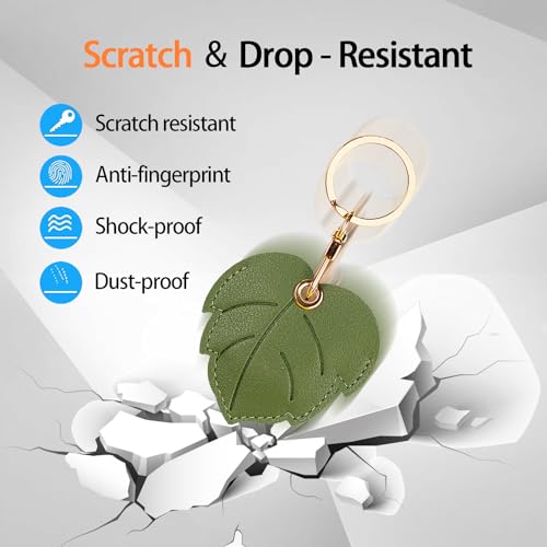 Image of Leather Keychain Case Holder Compatible with Apple AirTag, GPS Airtag Keychain Finder Tracker with Key Ring, Anti-Scratch Protective Air Tag Cover | Leather