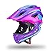 ROCKBROS Casque Intégral VTT Casque Complet Enfant pour Vélo de Route BMX Skateboard Trottinette Garçon Fille Menton Détachable Taille Ajustable 48-53/53-58cm avec CE Violet Jaune