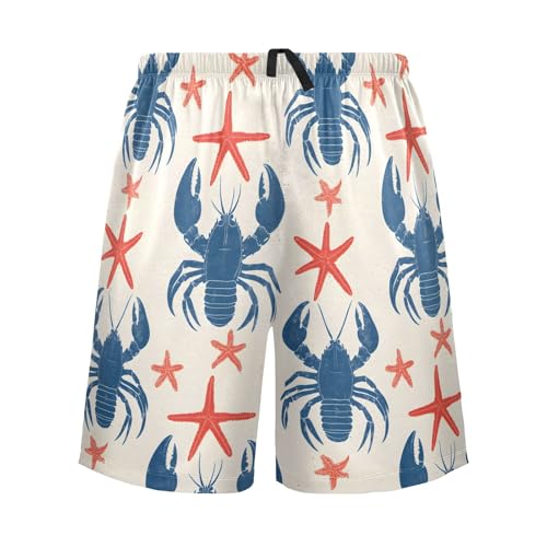 Retro Blue Lobster Pajama Shorts for Men, Men's Pajama Bottoms, Lounge Sleepwear for Dad3