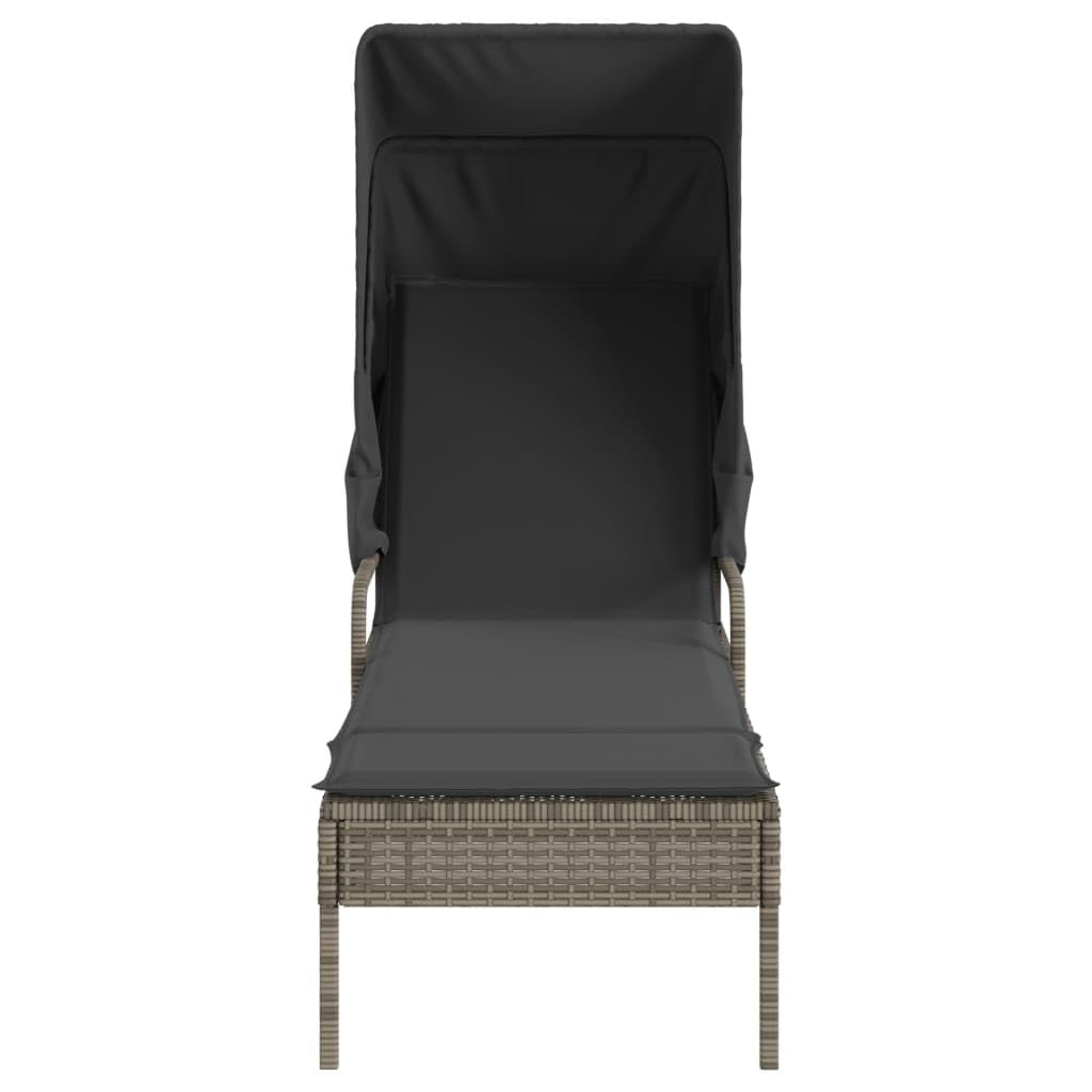 Rantry Lettino Prendisole con Baldacchino e Tavolino Grigio Polyrattan Mobili, Lettini Prendisole, Divano Letto Mobili, Lettini da Giardino, Lettino da Piscina, Lettino Prendisole da Giardino