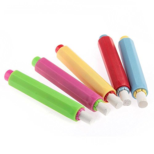 5pcs Chalk Holder Colored Plastic Blackboard Adjustable Chalk Clip with 5pcs White Chalks for Teachers Kids School Office Drawing Board
