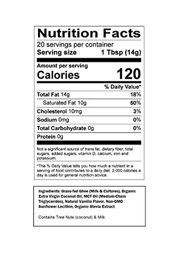 Omega PowerCreamer - French Vanilla Keto Coffee Creamer - Grassfed Ghee, MCT Oil, Organic Coconut Oil, Stevia Powder | Liquid Blend | Supports Weight Loss & Energy | Low Carb, Sugar Free (20 Servings)