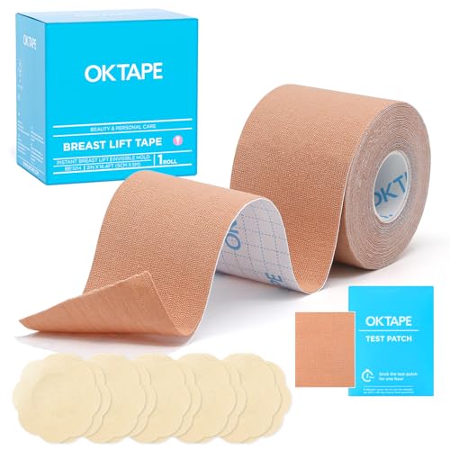 OK TAPE Klebe-BH Push Up Boob Tape Unsichtbarer Bruststraffung Band Push Up Brust Tape 5 Paar Brustwarzentapes 5cm x 5m Beige