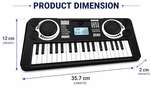 Image of Braintastic Kids Piano Keyboard with Microphone, 37 Keys, 8 Rhythms, 8 Tones with 6 in-Built Demos & Song Recording Feature for Boys & Girls (Black Mini)