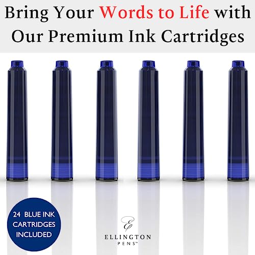 Image of Ellington Pens 24 Blue Fountain Pen Ink Refills - 24 Pack International Standard Size Cartridges - Ink for Fountain Pens - Premium Quality & Non-Toxic, Long-Lasting & Waterproof, Dries Quickly