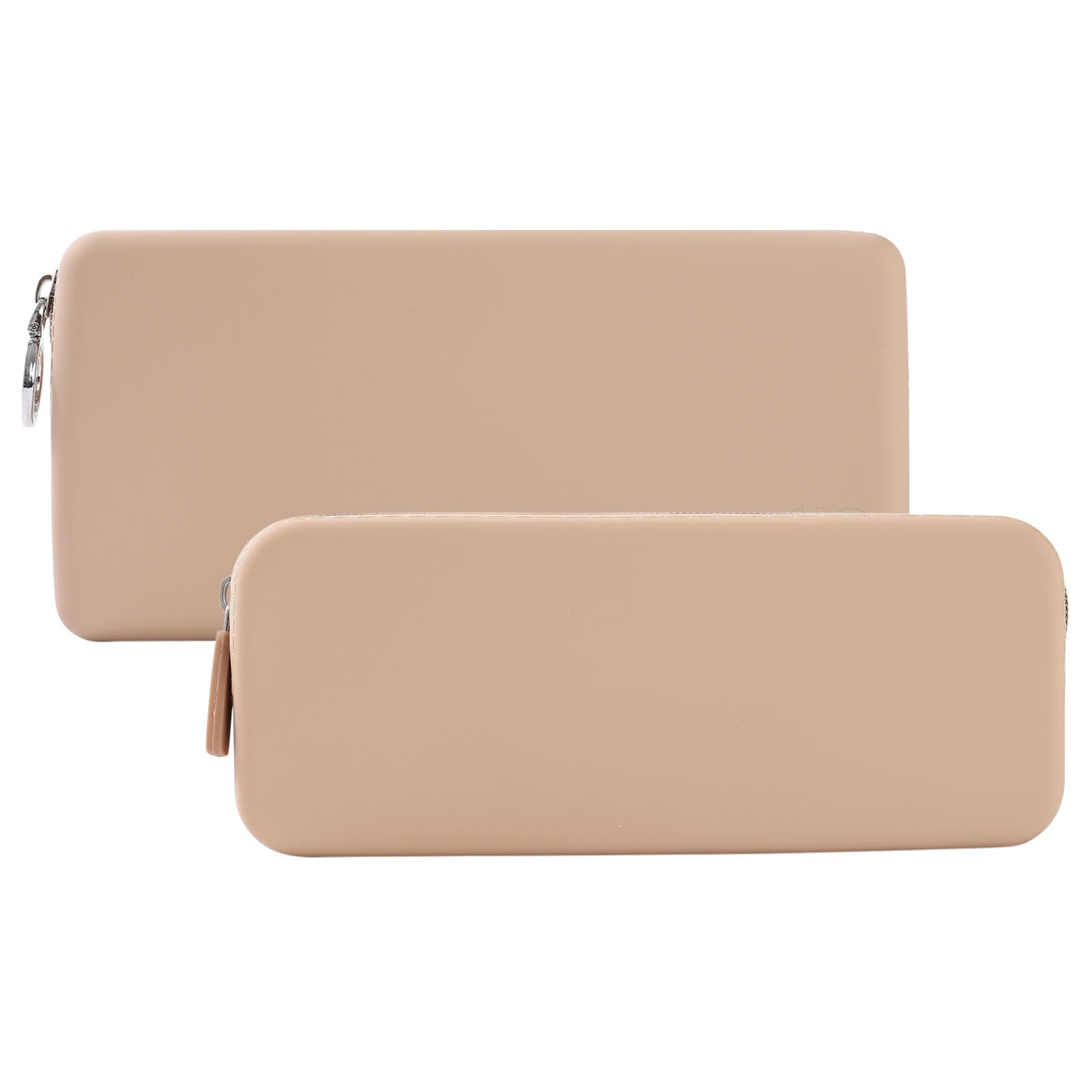 Makeup Bags Silicone Cosmetic Bag 2Pcs Brush Holder Pouch Portable Travel Toiletry Make up Bags Waterproof Storage for Women Men Khaki