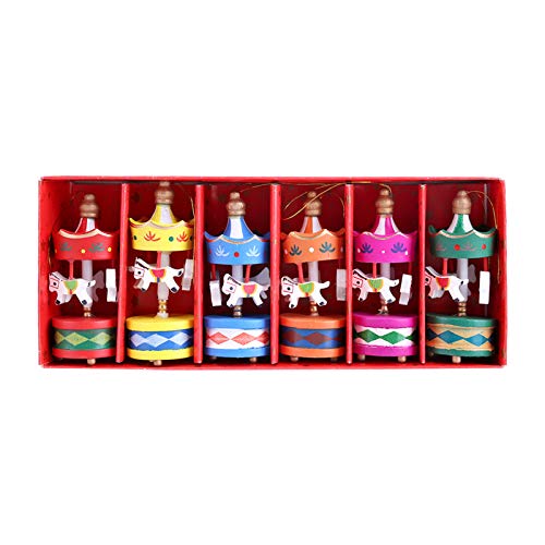 Carillon in Legno Vintage Carousel Horse - Set da 6 Pezzi Mini Ciondolo per Albero di Natale, Decorazione Merry-Go-Round per Compleanno e Natale, Ornamento per Bambini