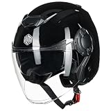 ILM バイク用 ジェットヘルメット SG/DOT規格 正規品 ベンチレーション 内装着脱 UVカットインナーシールド付き 全排気量対応 アジアンフィットモデル OP18 ブラックL